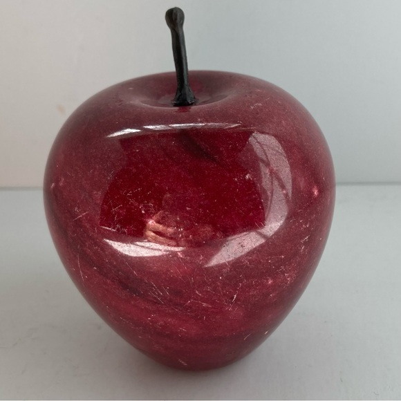 Alabaster Red Marble Apple Paperweight with Stem for the Teacher 3.5” Tall - Picture 2 of 10